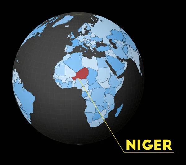 Νίγηρας σε σκοτεινή υδρόγειο με μπλε παγκόσμιο χάρτη — Διανυσματικό Αρχείο