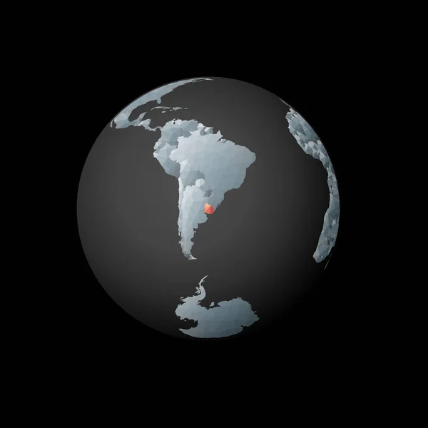 Низкий полигональный земной шар с центром в Уругвае Красная многоугольная страна на земном шаре Спутниковый вид Уругвая — стоковый вектор