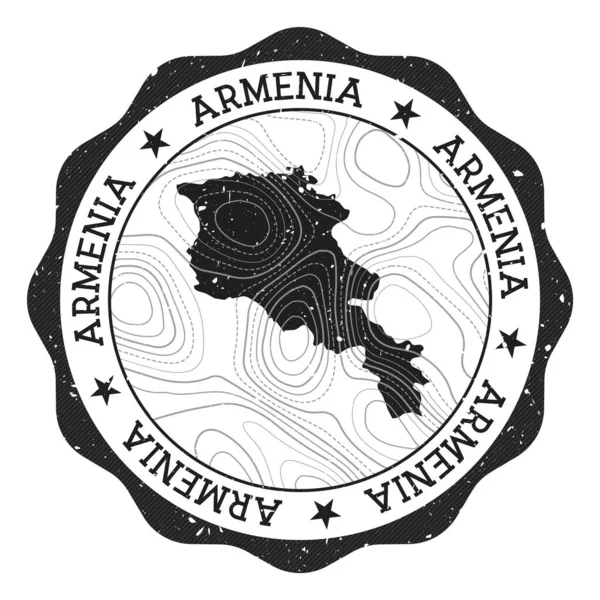 Arménská venkovní známka Kulatá samolepka s mapou země s topografickými izolacemi Vektor — Stockový vektor