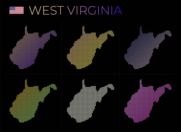 West Virginia dotted map set Map of West Virginia in dotted style Borders of the us state filled — стоковий вектор