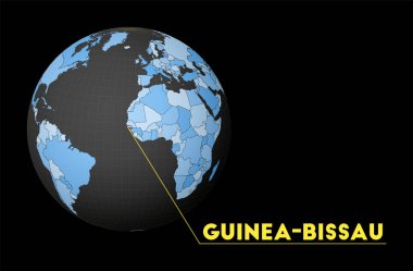 Gine Bissau mavi dünya haritasıyla karanlık dünya üzerinde Kırmızı ülke uydunun dünya görüşünü vurguluyor