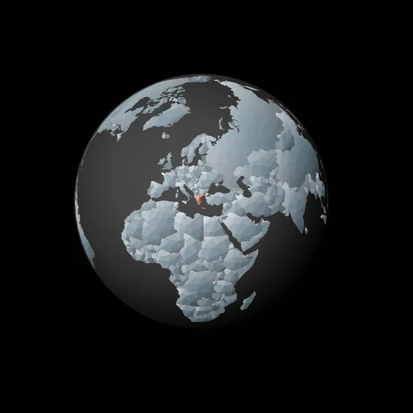 Bas globe poly centré vers la Grèce Pays polygonal rouge sur le globe Vue satellite de la Grèce — Image vectorielle