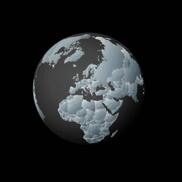 Low poly globe centered to Bosnia Red polygonal country on the globe Satellite view of Bosnia — Archivo Imágenes Vectoriales