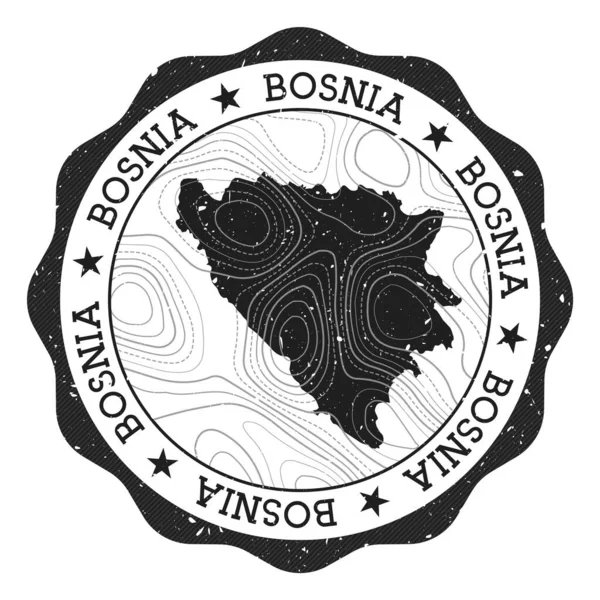 Bosnie buitenstempel Ronde sticker met landkaart met topografische isolines Vector — Stockvector