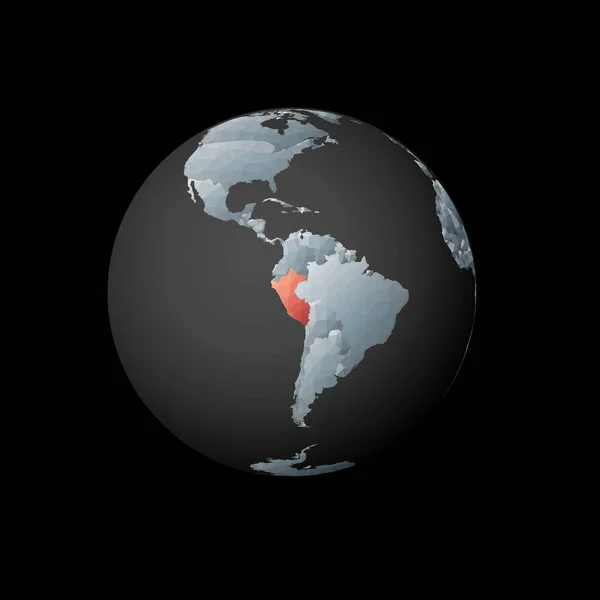Низкий поли-глобус с центром в Перу Красная многоугольная страна на земном шаре Спутниковый вид Перу — стоковый вектор