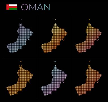 Umman noktalı haritası, Umman 'ın haritasını noktalı stil ile belirledi. Ülke sınırları güzelliklerle dolu.