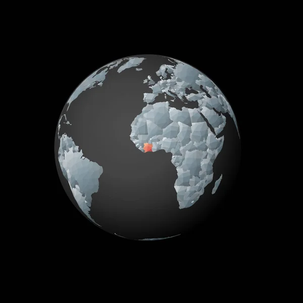 Basso poli globo centrato in Costa d'Avorio Rosso paese poligonale sul globo Vista satellitare di Avorio — Vettoriale Stock