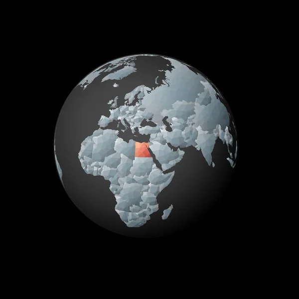 Low poly globe centered to Egypt Red polygonal country on the globe Satellite view of Egypt — Wektor stockowy