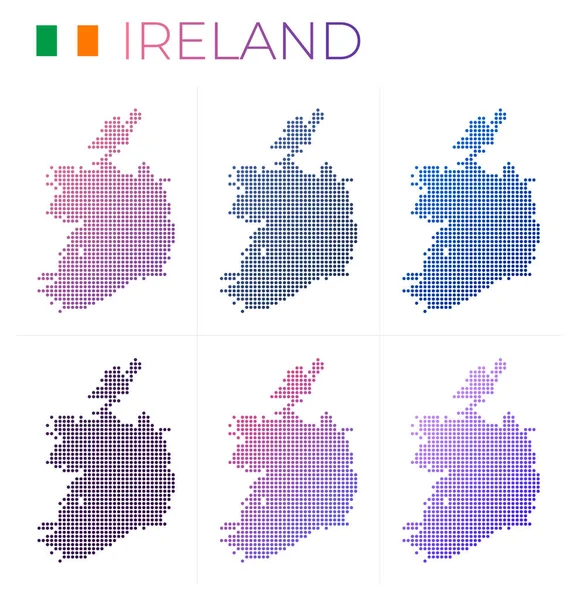 Irlanda pontilhado mapa definido Mapa da Irlanda em estilo pontilhado Fronteiras do país cheio de bonito —  Vetores de Stock