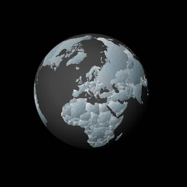 Low poly globe centered to Croatia Red polygonal country on the globe Satellite view of Croatia — Stockový vektor