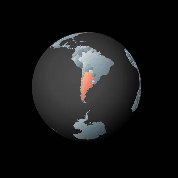 Low poly globe centered to Argentina Red polygonal country on the globe Satellite view of — стоковый вектор