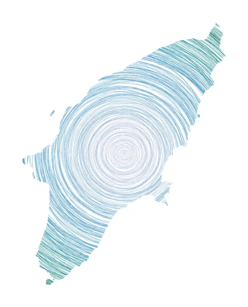 Rhodes map filled with concentric circles Sketch style circles in shape of the island Vector — Stok Vektör