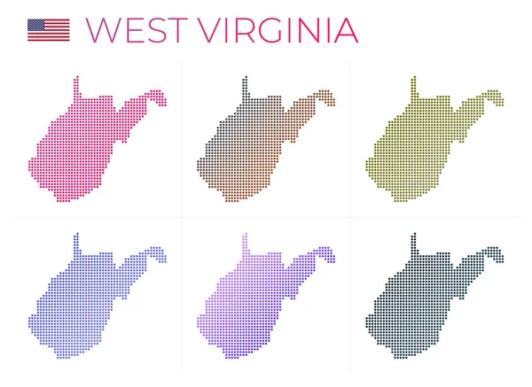 Δυτική Βιρτζίνια διάστικτη χάρτη που Χάρτης της Δυτικής Βιρτζίνια σε διάστικτη στυλ Σύνορα των ΗΠΑ κατάσταση γεμάτη — Διανυσματικό Αρχείο