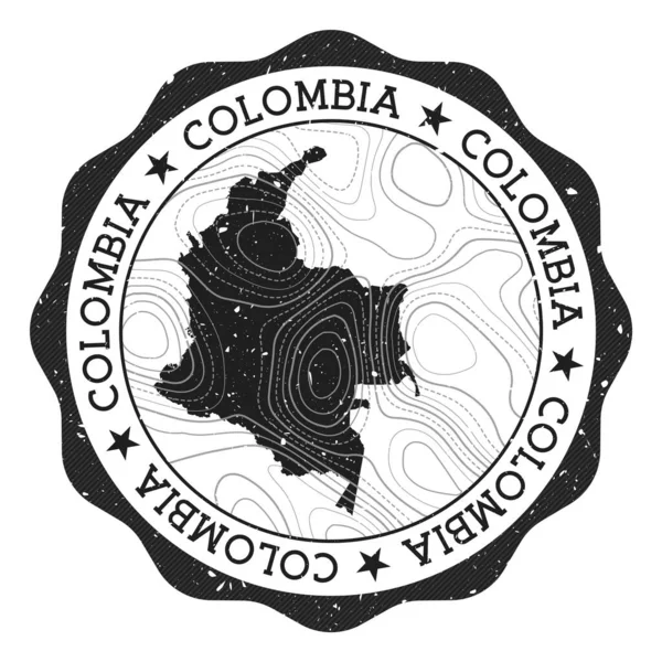 Colombia outdoor stamp Round sticker with map of country with topographic isolines Vector — Vector de stock