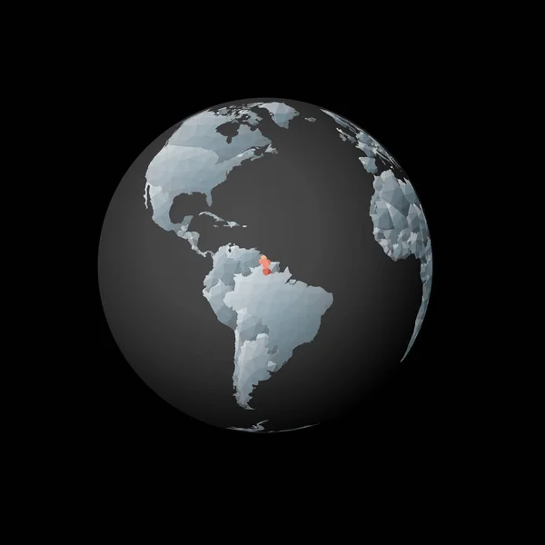 Låg poly glob centrerad till Guyana Red polygonal land på jordklotet Satellit bild av Guyana — Stock vektor