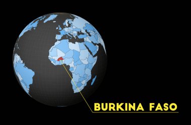 Burkina Faso on dark globe with blue world map Red country highlighted Satellite world view