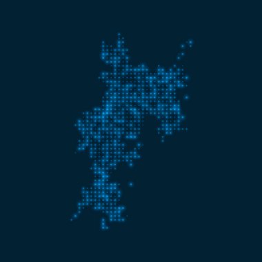 Komodo, adanın mavi parlak ampulleri ve vektör illüstrasyonuyla parlayan haritasını noktaladı
