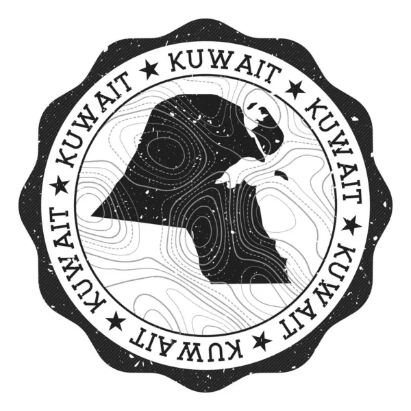 Kuwait на відкритому марці Круглий наклейка з мапою країни з топографічними ізоляціями Vector — стоковий вектор