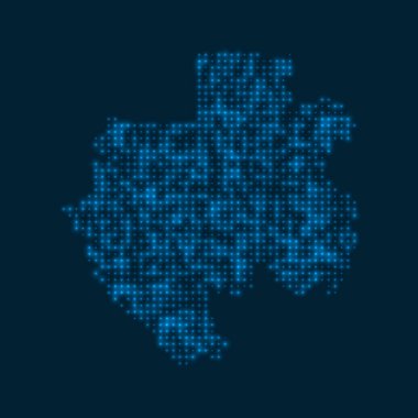 Gabon, ülkenin mavi parlak ampul vektör illüstrasyonuyla parlayan haritasını noktaladı