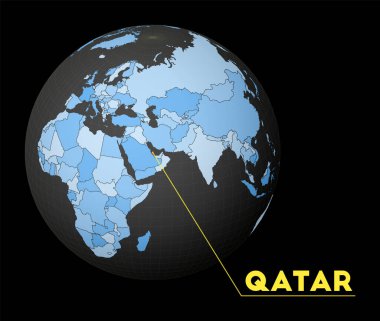 Mavi dünya haritasıyla Katar 'da Uydu dünya görüşü merkezli kırmızı ülke