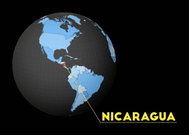 Nikaragua 'da mavi dünya haritası olan karanlık dünya üzerinde Kırmızı ülke uydunun dünya görüşünü vurguluyor