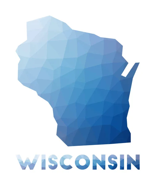 Low poly map of Wisconsin Geometric illustration of the us state Wisconsin polygonal map — Vetor de Stock