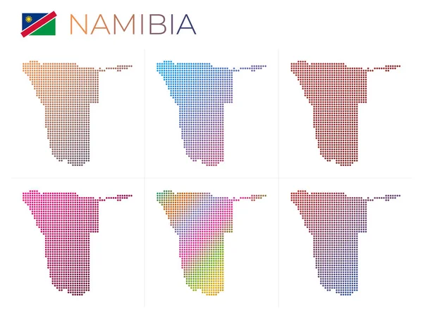 Namíbia mapa pontilhado definido Mapa da Namíbia em estilo pontilhado Fronteiras do país cheio de bonito — Vetor de Stock
