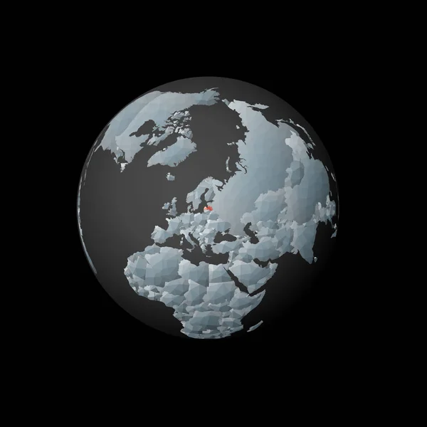 Низкий поли-глобус с центром в Латвии Красная многоугольная страна на земном шаре Спутниковый вид Латвии — стоковый вектор