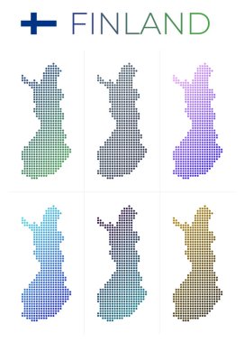 Finlandiya 'nın noktalı haritası, Finlandiya' nın güzel sınırlarıyla dolu noktalı stil haritasını belirledi