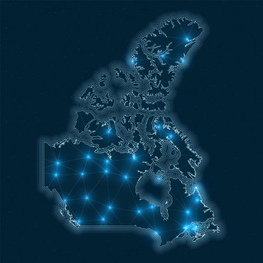 Kanada ağ haritası Ülkenin Soyut Geometrik Haritası Dijital bağlantılar ve Telekomünikasyon