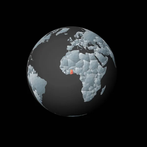 Низкий полигональный земной шар с центром в Гане Красная многоугольная страна на земном шаре Спутниковый вид Ганы — стоковый вектор
