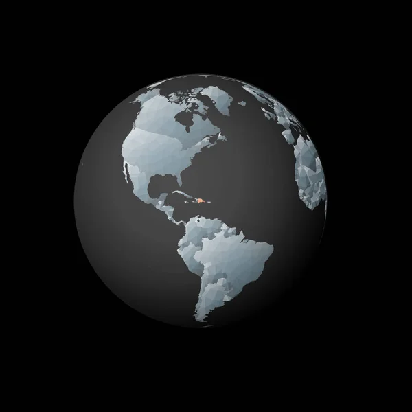 Низкий поли глобус с центром в Доминикане Красная многоугольная страна на земном шаре Спутниковый вид — стоковый вектор