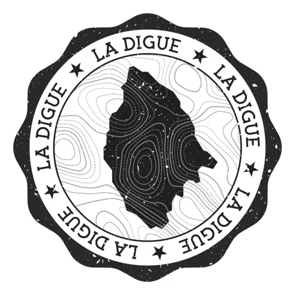 La Digue outdoor stamp Round sticker with map of island with topographic isolines Vector — Stock vektor