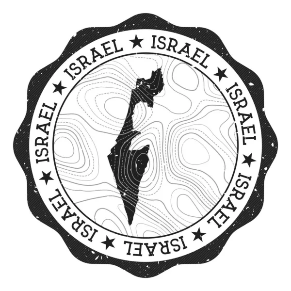 Israel outdoor stamp Round sticker with map of country with topographic isolines Vector — Stockový vektor