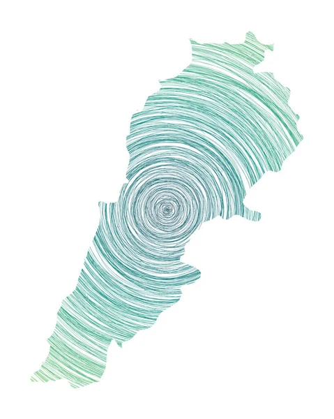 Lebanon map filled with concentric circles Sketch style circles in shape of the country Vector — Stockový vektor