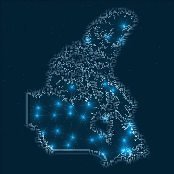 Mapa de red de Canadá Mapa geométrico abstracto del país Conexiones digitales y telecomunicaciones — Vector de stock