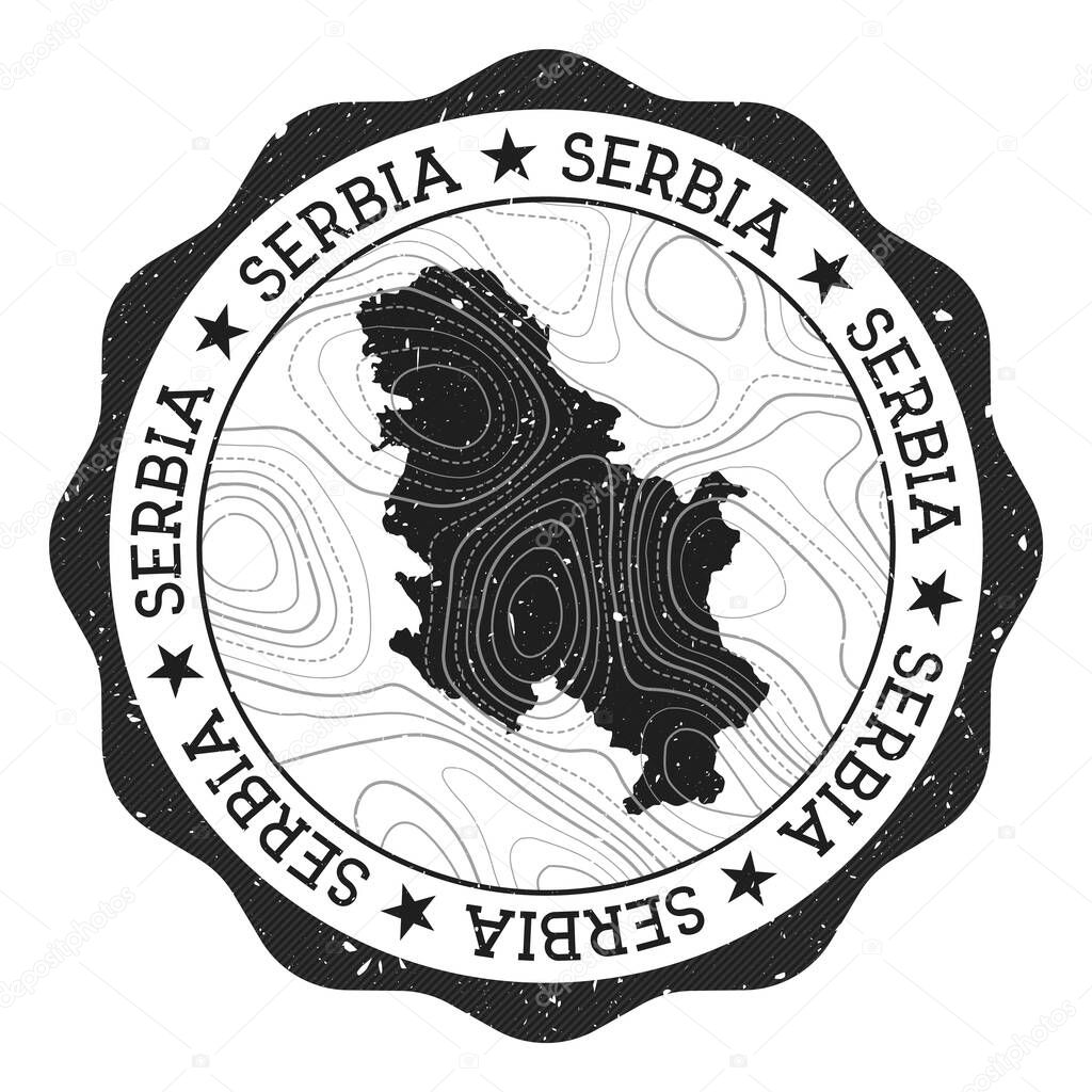 Serbia outdoor stamp Round sticker with map of country with topographic isolines Vector
