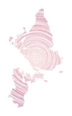 Eş merkezli dairelerle dolu Siargao haritası Ada Vektörü şeklinde çizim biçimi çemberleri