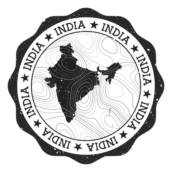 India outdoor stamp Round sticker with map of country with topographic isolines Vector — 스톡 벡터