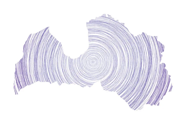 Lettonia mappa riempita con cerchi concentrici Cerchi in stile schizzo in forma del paese Vettore — Vettoriale Stock