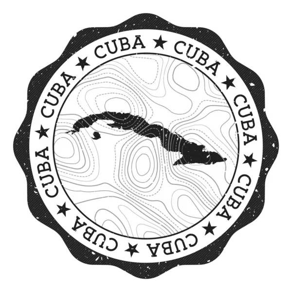 Cuba outdoor stempel Ronde sticker met landkaart met topografische isolines Vector — Stockvector