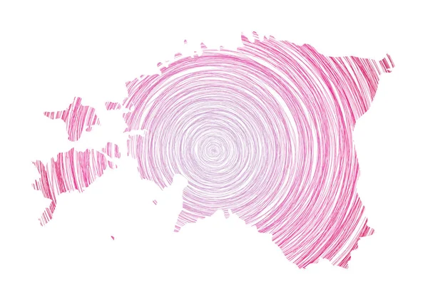 Estonia map filled with concentric circles Sketch style circles in shape of the country Vector — Vetor de Stock