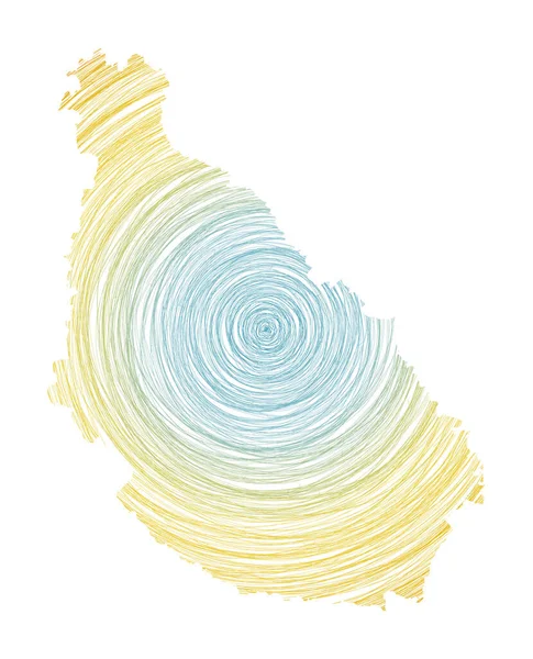 Santiago Island map filled with concentric circles Sketch style circles in shape of the island — Stockvector