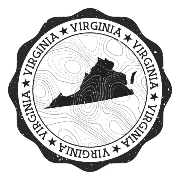 Virginia outdoor stamp Round sticker with map of us state with topographic isolines Vector — Vettoriale Stock