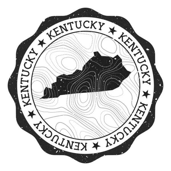 Kentucky outdoor stamp Round sticker with map of us state with topographic isolines Vector — Stok Vektör