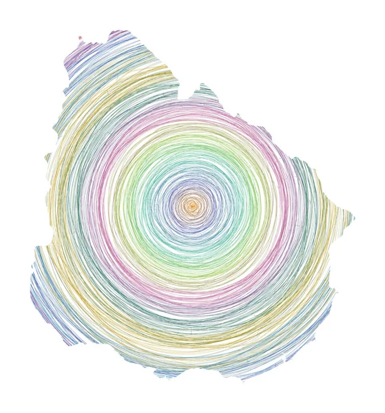 Uruguay mapa lleno de círculos concéntricos Bosquejo círculos de estilo en forma del país Vector — Vector de stock