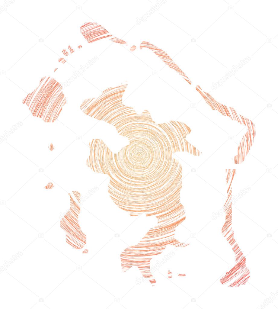 Bora Bora map filled with concentric circles Sketch style circles in shape of the island Vector