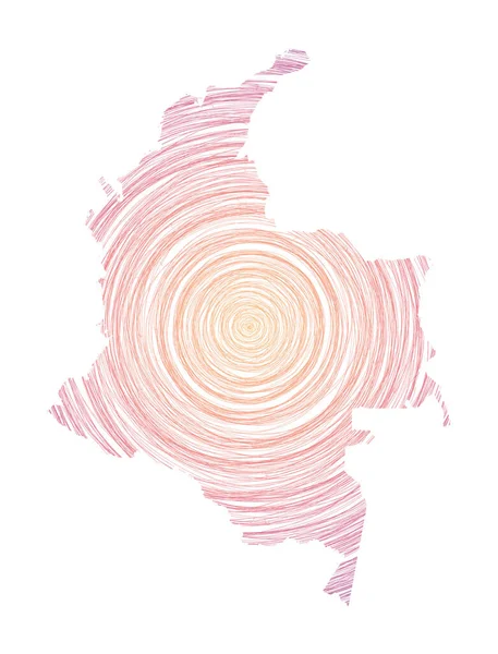 Colombia map filled with concentric circles Sketch style circles in shape of the country Vector — Stok Vektör