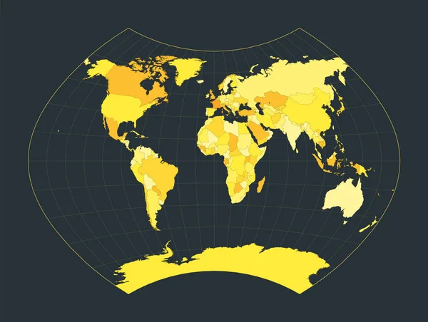 World Map Ginzburg IX projection Futuristic world illustration for your infographic Bright yellow — Vetor de Stock