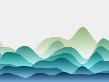 Dağların soyut arkaplanı. Sarı mavi renkli kıvrımlı katmanlar. Kağıt kesim tarzı tepeler. Otantik vektör illüstrasyonu.